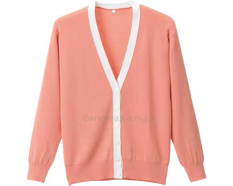 抗ピル配色カーディガン/D1013LLオレンジ×ホワイト(cm-384503)【販売単位:1】