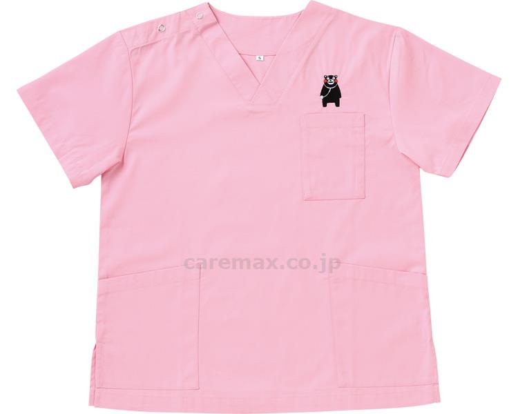 【※定価販売厳守・価格統制】男女兼用スクラブ（くまモン刺繍入り） / DS2001K M フレンチピンク【販売単位:1】(cm-