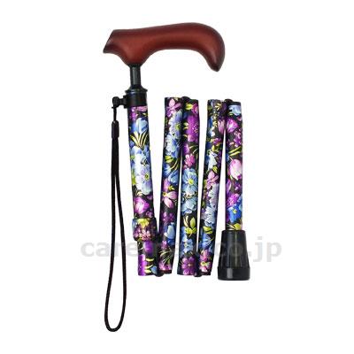 (W2382)折りたたみステッキ「てのひら」 / AS-T16BK ブラック・花柄【販売単位:1】(cm-411191)(cm-
