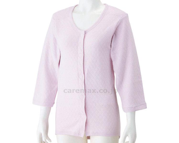 8分袖キルト背当付きワンタッチシャツ / 01838-02 L ピーチ【販売単位:1】(cm-414034)(cm-414034