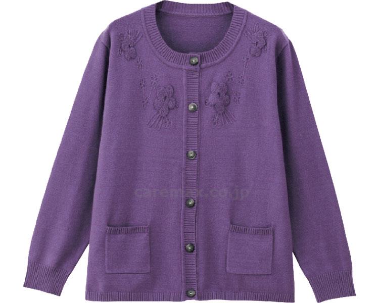 ニットもちもち刺繍使いカーディガン / 97133-01 M～L パープル(cm-414457)[枚]