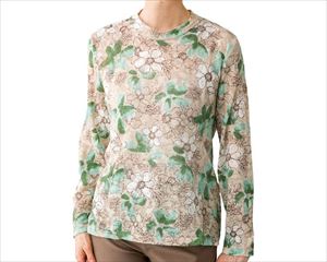 毛混花柄ジャカードTシャツ / 97830-03　LL　グリーン系【販売単位:1】(cm-430592)(cm-430592)[