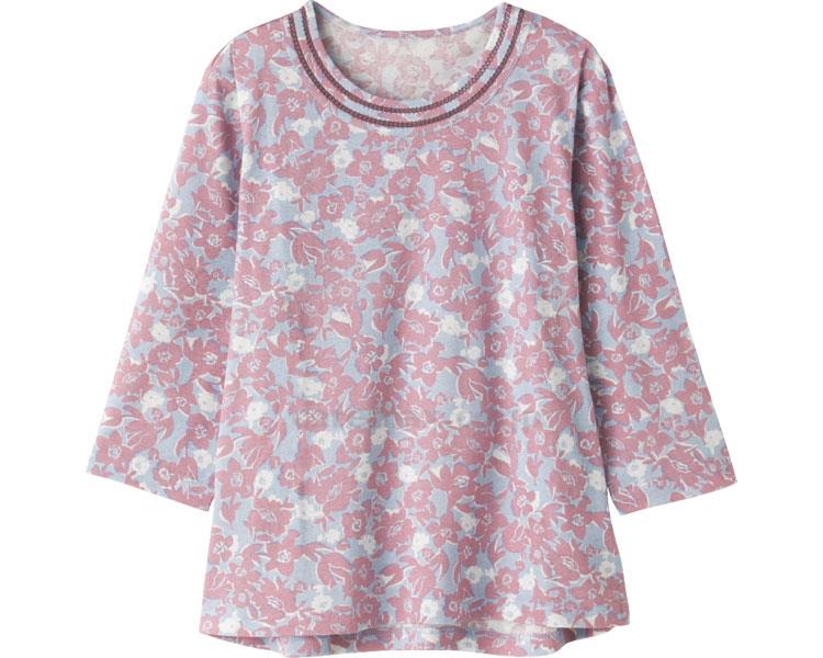 背中ゆったり着心地7分袖花柄Tシャツ / 98135-11 M ピンク【販売単位:1】(cm-453658)(cm-453658