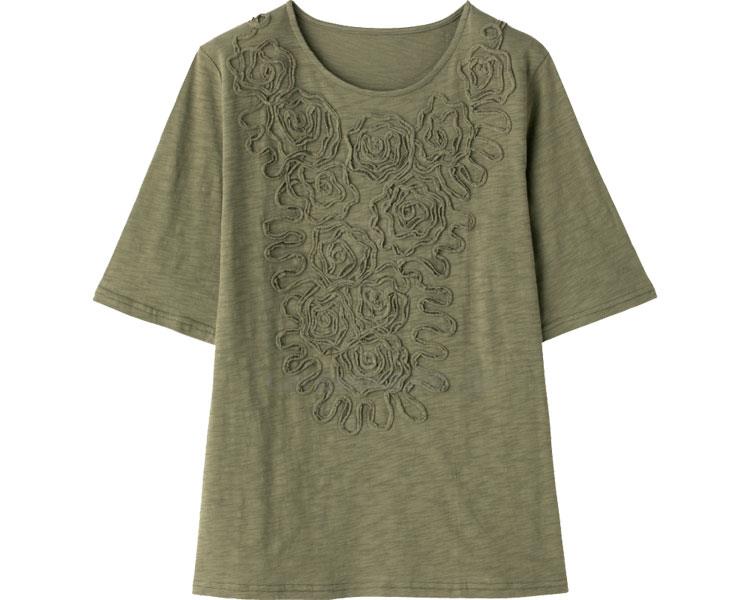 カット胸刺繍チュニック / 98173-11 M～L カーキ(cm-453991)[枚]