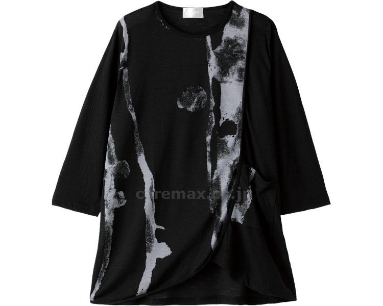 カット7分袖合わせ縦柄チュニック / 98185-21 M～L ブラック【販売単位:1】(cm-454030)(cm-45403