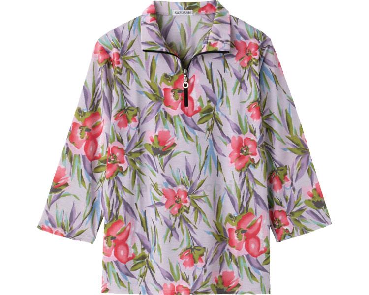 カット7分袖ジップTシャツ / 98186-11 M～L パープル(cm-454032)[枚]