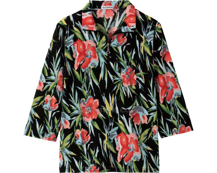 カット7分袖ジップTシャツ / 98186-31 M～L ブラック【販売単位:1】(cm-454034)(cm-454034)[