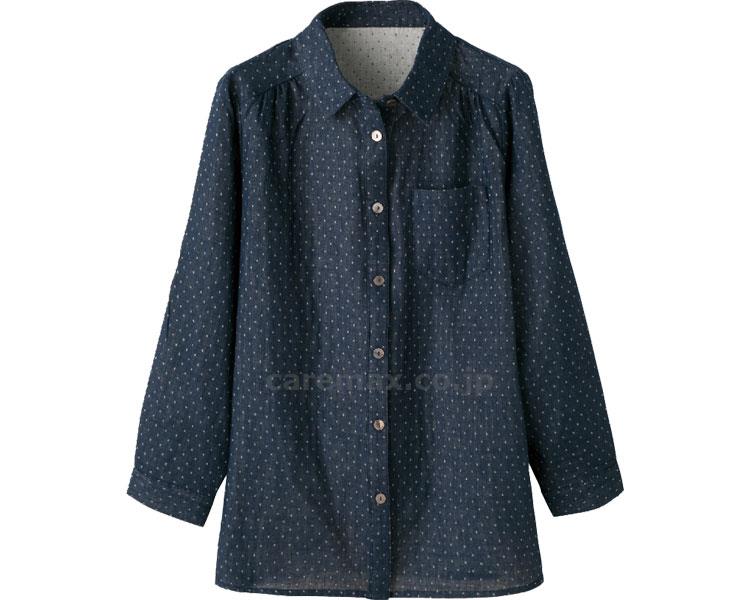 長袖Ｗガーゼ水玉柄ブラウス / 98168-11 M～L ネイビー【販売単位:1】(cm-454056)(cm-454056)[