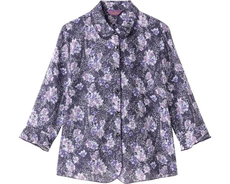 7分袖花柄ブラウス / 98403-21 M ネイビー【販売単位:1】(cm-454258)(cm-454258)[1枚]