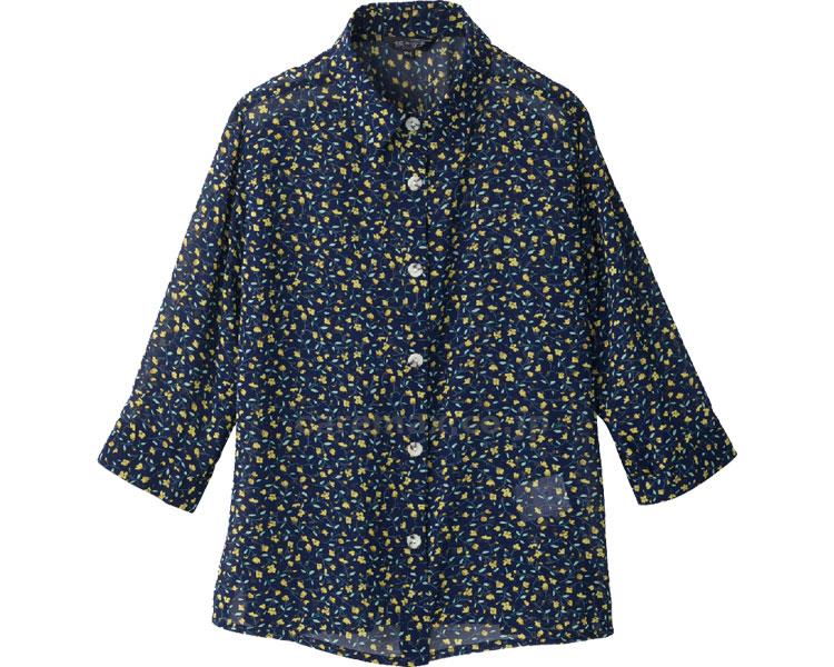 7分袖シフォンプリントブラウス / 98402-11 M～L 紺小花(cm-454261)[枚]