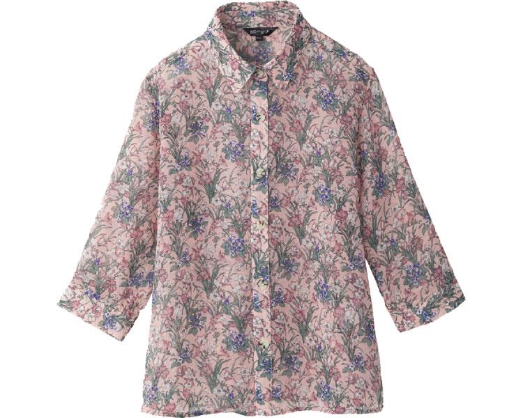 7分袖シフォンプリントブラウス / 98402-21 M～L ピンク中花(cm-454262)[枚]