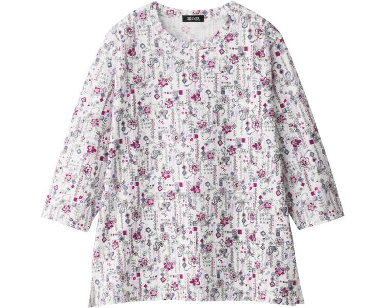 7分袖京染め花柄Tシャツ / 98414-01 M～L ピンク【販売単位:1】(cm-454321)(cm-454321)[1枚