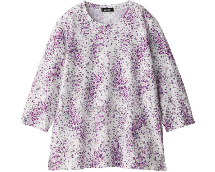 7分袖京染め花柄Tシャツ / 98413-21 M～L パープル(cm-454326)[枚]