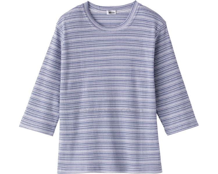 7分袖ピケボーダーTシャツ / 38691-41 M～L ブルー(cm-454350)[枚]