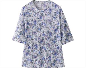 5分袖オパール花柄Tシャツ / 98418-02 L ブルー(cm-454355)[枚]