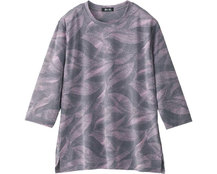 7分袖京染めエスパンディ葉柄Tシャツ / 98428-01 M～L ピンク【販売単位:1】(cm-454389)(cm-4543