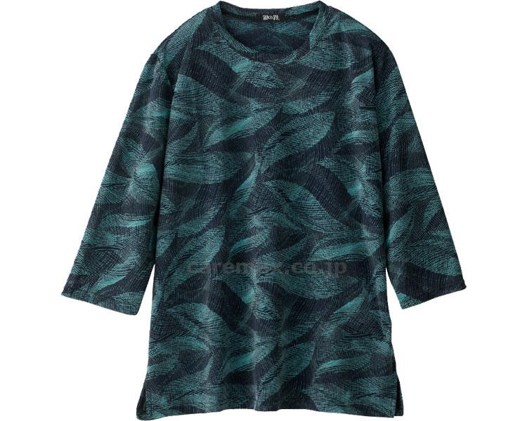 7分袖京染めエスパンディ葉柄Tシャツ / 98428-11 M～L グリーン【販売単位:1】(cm-454390)(cm-454