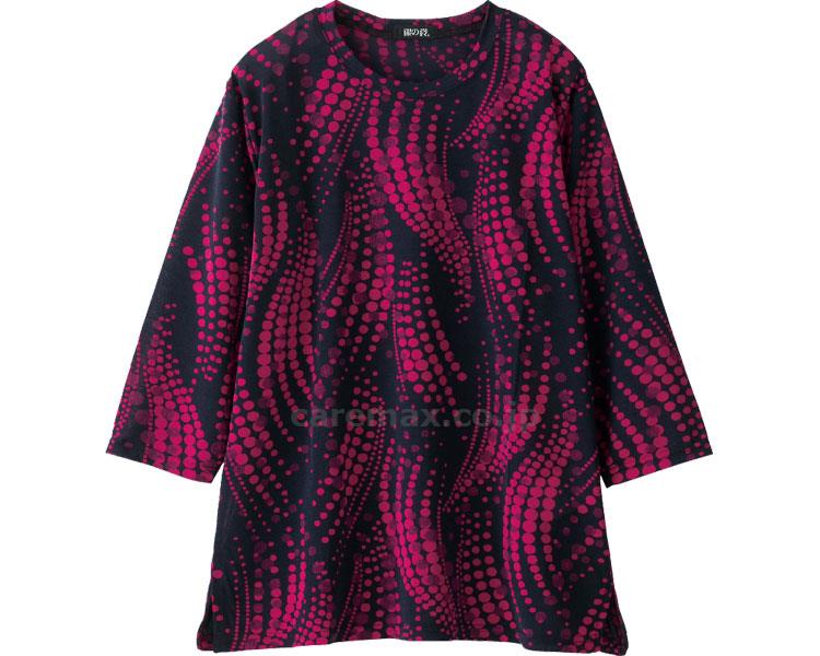 7分袖京染めエスパンディドット柄Tシャツ / 98429-11 M～L レッド【販売単位:1】(cm-454393)(cm-45