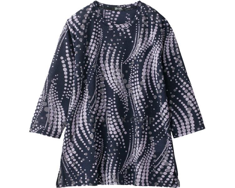 7分袖京染めエスパンディドット柄Tシャツ / 98429-21 M～L パープル【販売単位:1】(cm-454394)(cm-4