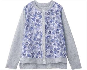 オーガンジー花柄切替カーディ / 820005-11　M～L　花柄Aネイビー(cm-480119)[枚]