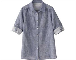 7分袖Wガーゼブラウス / 820024-21　M～L　ネイビー(cm-480241)[枚]