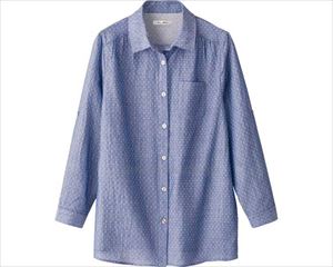 長袖Wガーゼ水玉柄ブラウス / 820027-11　M～L　ブルー(cm-480255)[枚]