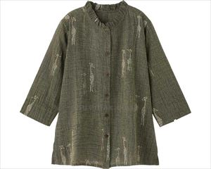 7分袖キリン柄プリントブラウス / 820037-12　L　カラシ(cm-480318)[]