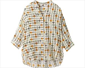 7分袖プリントブラウス / 820040-11　M　イエロー(cm-480334)[枚]
