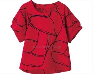 ライン柄刺繍Tブラウス / 820043-11　M～L　レッド(cm-480348)[枚]