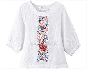花柄刺繍Tブラウス / 820045-01　M～L　オフ(cm-480352)[枚]