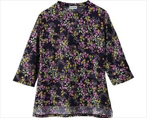 5分袖後ろ長め小花柄Tシャツ / 820055-21　M～L　ネイビー(cm-480386)[枚]