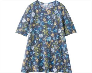 小花柄裾切替チュニック / 820058-21　M～L　ブルー(cm-480396)[枚]