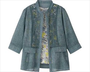 8分袖レース切替アンサンブル / 820074-13　LL　グリーン(cm-480479)[枚]