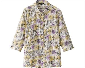 7分袖オパール花柄ブラウス / 820099-01　M　イエロー(cm-480620)[枚]