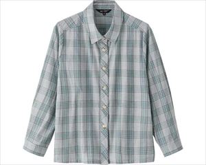 長袖格子柄シャツブラウス / 820103-01　M　グリーン(cm-480654)[枚]