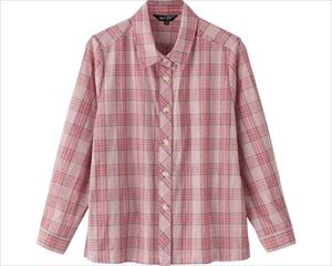 長袖格子柄シャツブラウス / 820103-12　L　ピンク(cm-480657)[枚]