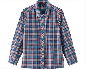 長袖格子柄シャツブラウス / 820103-21　M　ブルー(cm-480658)[枚]