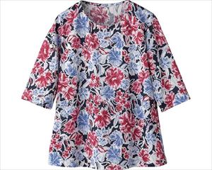 5分袖花柄Tシャツ / 820120-23　LL　ピンク(cm-480728)[枚]