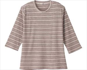 7分袖ピケボーダーTシャツ / 38691-61　M～L　ブラウン(cm-480770)[枚]