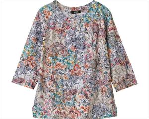 7分袖オパールプリントTシャツ / 820131-01　M～L　オレンジ(cm-480796)[枚]