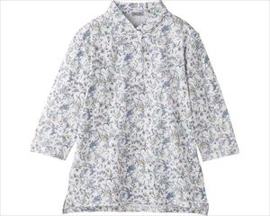 7分袖衿付花柄Tシャツ / 820182-21　M～L　ブルー(cm-481308)[枚]