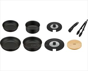 【※法人・施設限定・送料別途】取っ手のとれるフライパン9点セット / KSA-9A ブラック(cm-485901)[個]