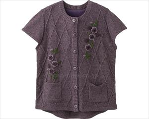 後ろ長め背フリース飛び花刺繍ベスト / 820419-31　M～L　濃パープル【販売単位:1】(cm-489409)(cm-48