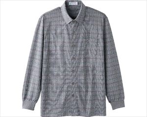 綿混斜め釦ホールニットシャツ / 820518-01　M　グレー【販売単位:1】(cm-489996)(cm-489996)[1