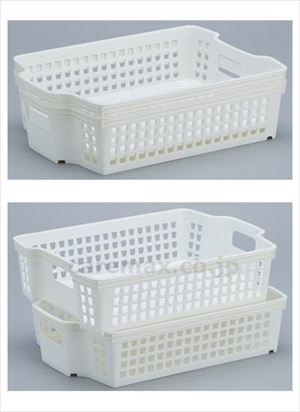 【※法人・施設限定・送料別途】スタッキングバスケット 浅型大 / SB14118 ホワイト(cm-494185)[ケース(48個