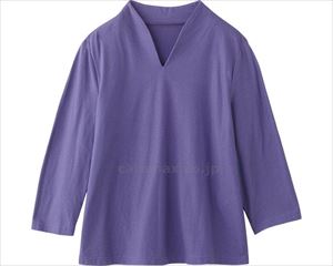 7分袖衿デザインTシャツ / 820687-51 M～L パープル(cm-495200)[枚]