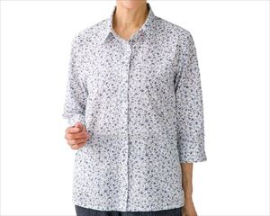 7分袖シャツ衿花柄ブラウス / 820695-12 L ブルー(cm-495318)[枚]