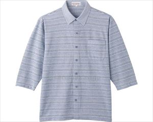 麻混ワンタッチテープ7分袖ニットシャツ / 820822-22 L ブルー(cm-496525)[枚]