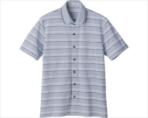 麻混前開き半袖ポロシャツ / 820842-12 L スモークブルー(cm-496691)[]