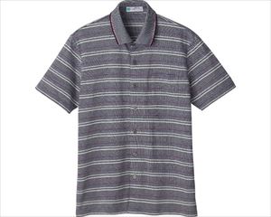 麻混前開き半袖ポロシャツ / 820842-22 L ネイビー(cm-496693)[]